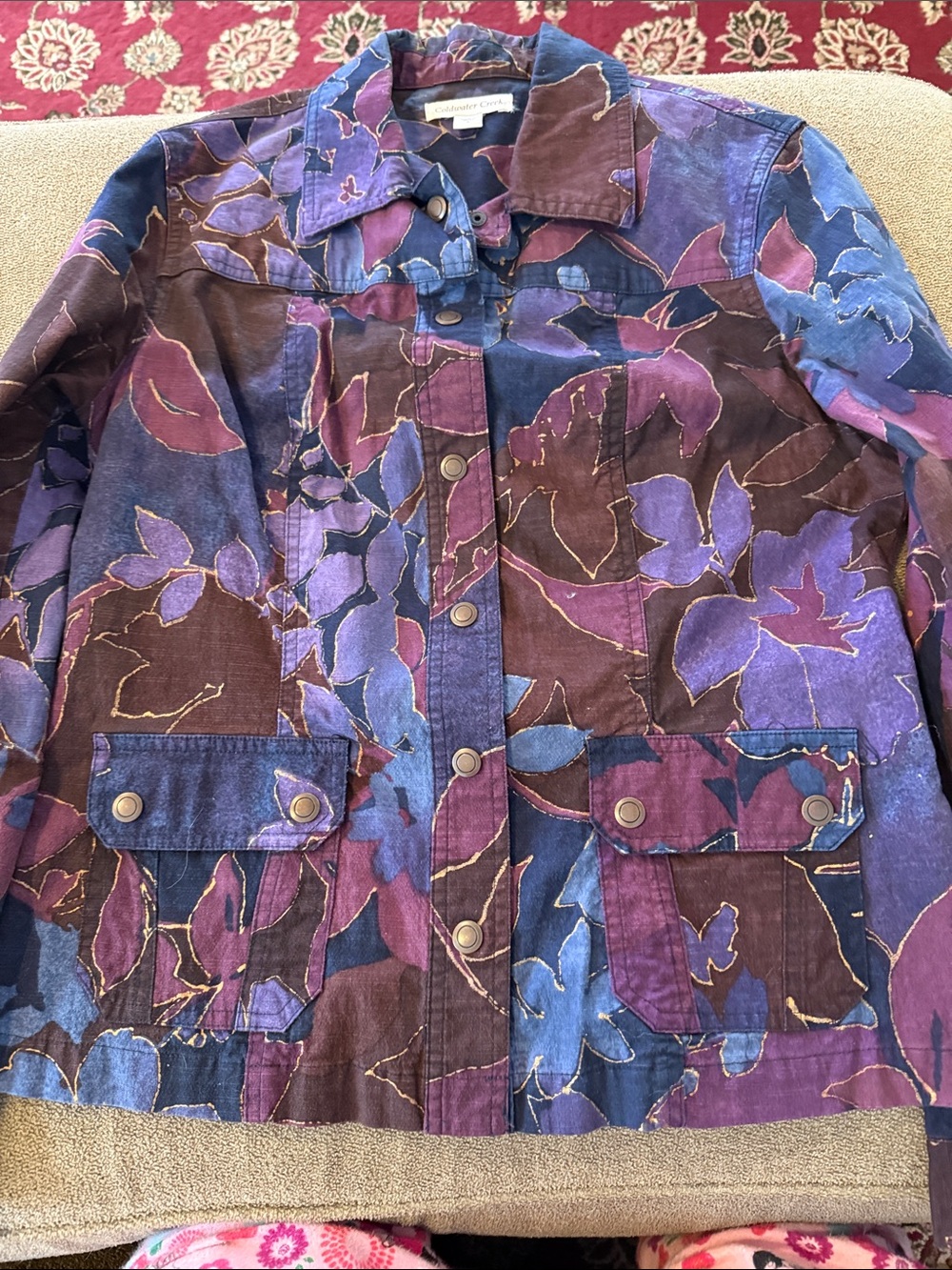 Coldwater Creek Jacket Purple Blue Floral Yellow Size 6 (TD)